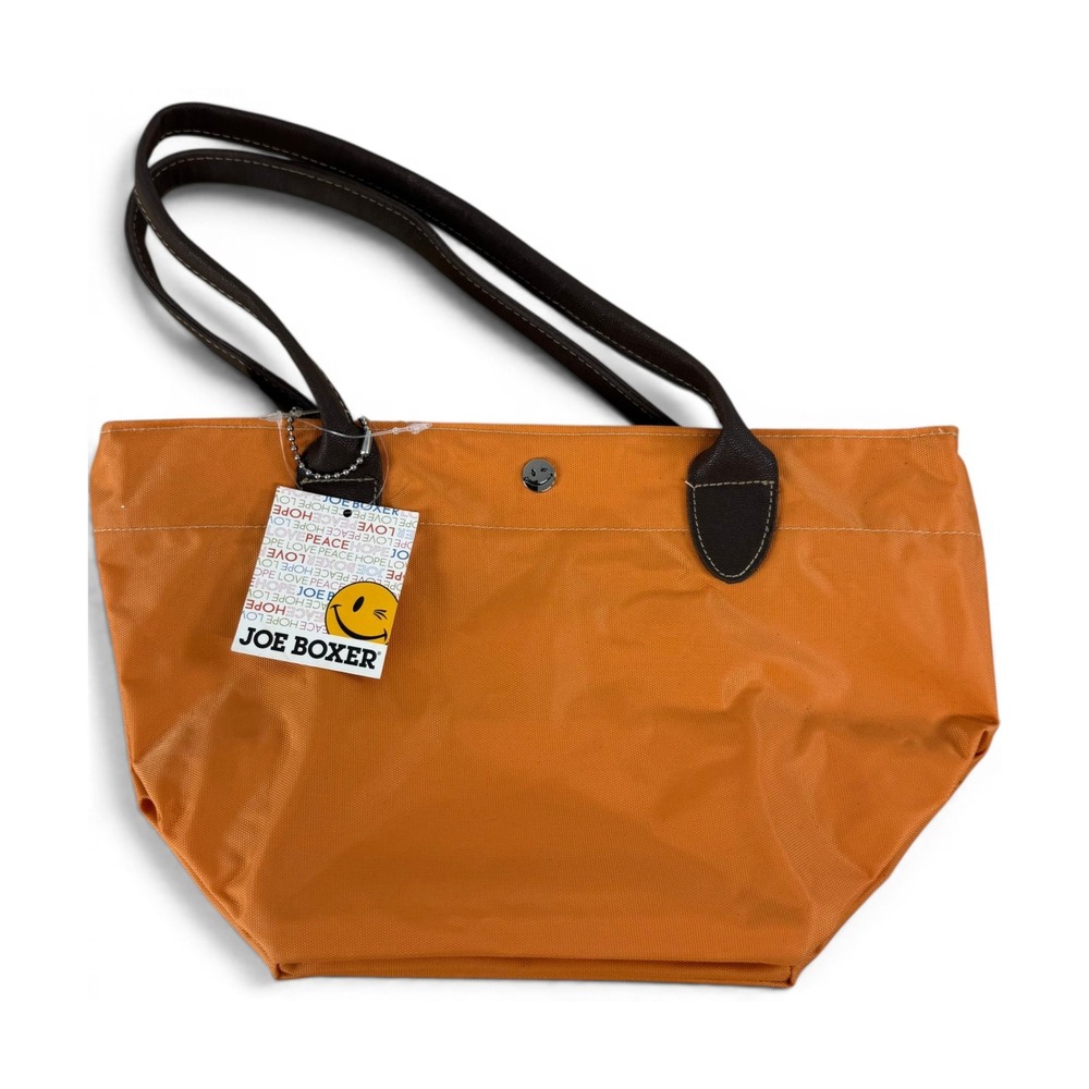 Joe Boxer Orange Nylon Tote Bag Smiley Face Winking Snap NWT Y2K Shoulder Bag